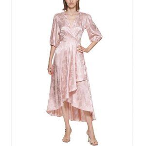 Calvin Klein Blush Puff Sleeve Faux Wrap Vintage Glamour Dress in Women's 12